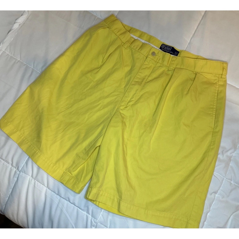 Polo Ralph Lauren Tyler Golf Shorts Pleated Chino Yellow Size 36x 9